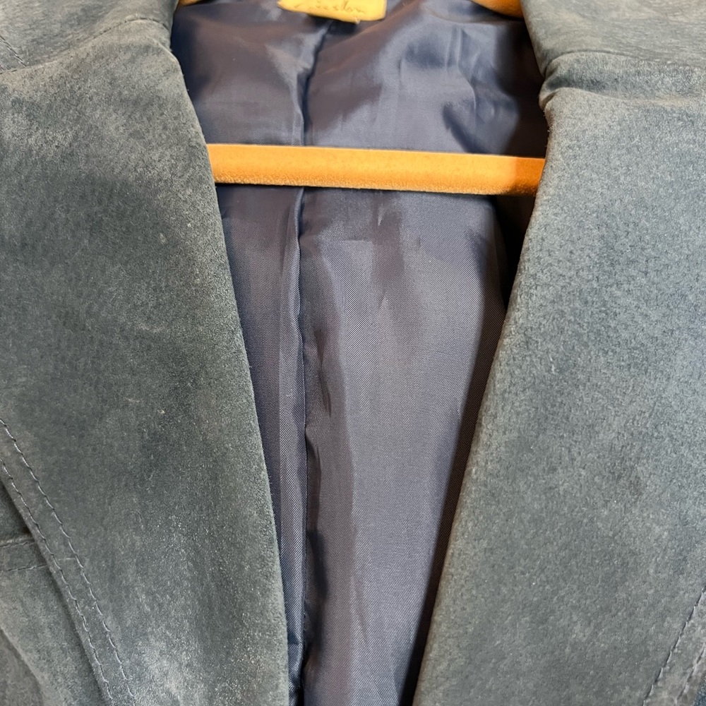 Caslon Vintage Blue Suede Blazer faded Leather Split Sleeves 4 Pocket Full Lined - Picture 8 of 15